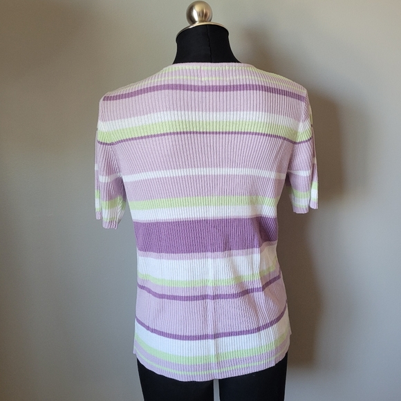 Pastel purple stripe ribbed top 90s tee - Picture 2 of 6